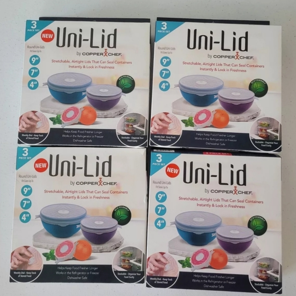 Uni-lid by copper chef bundle of 4 each Box contains 3 piece set